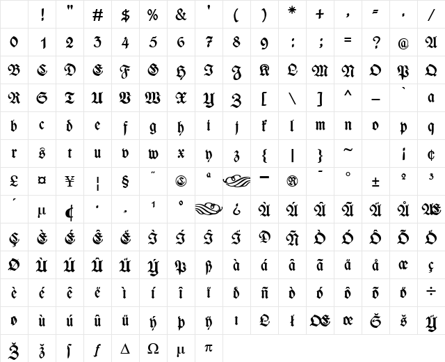 WieynckFrakturUNZ1L Bold Character Map