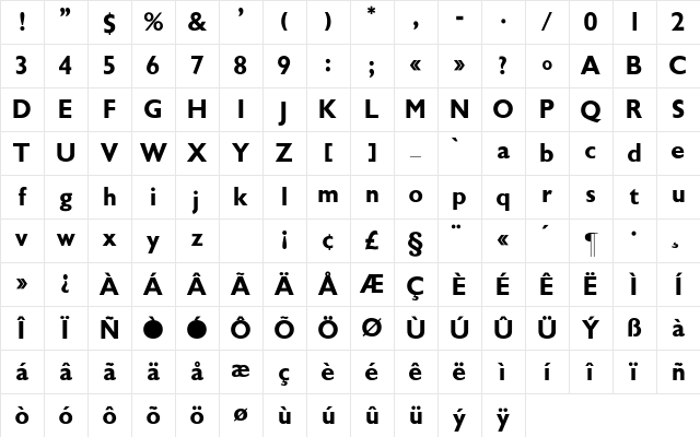 Gill_Sans-Bold Regular Character Map Gill_Sans-Bold Regular Character Map