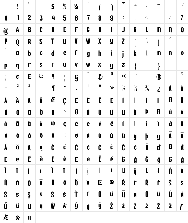 Rublack Regular Character Map Rublack Regular Character Map
