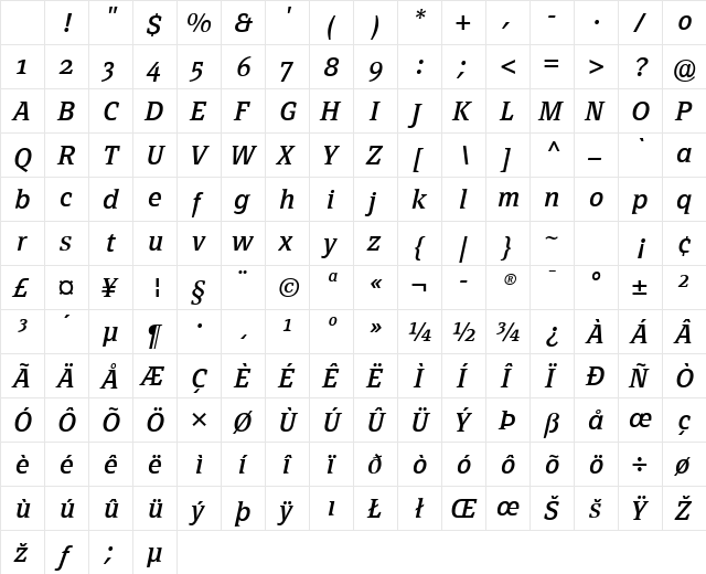 PageSerif-RegularItalic Regular Character Map PageSerif-RegularItalic Regular Character Map