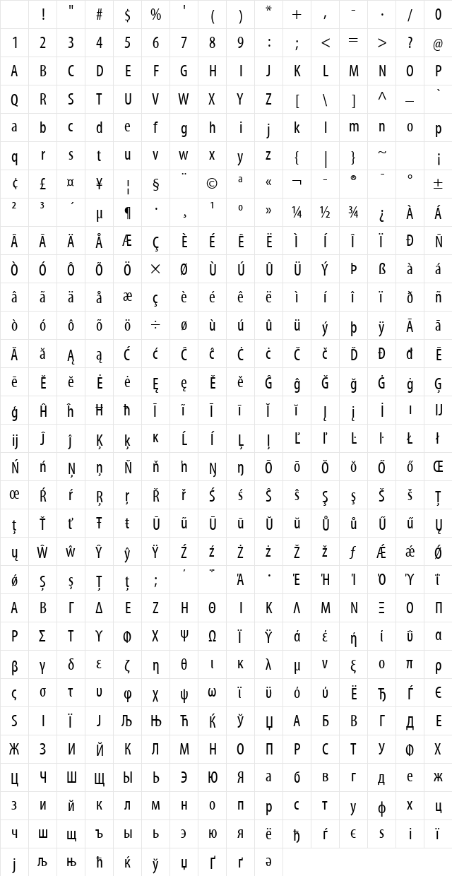 Myriad Pro Cond Regular Character Map Myriad Pro Cond Regular Character Map