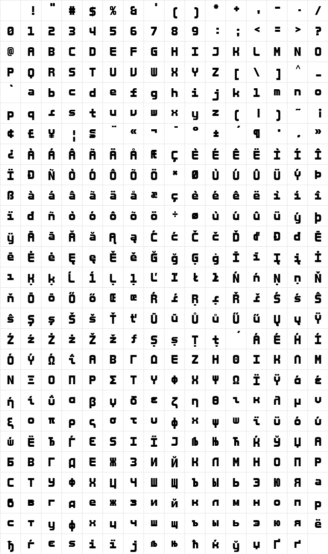 LT Binary Neue Regular Character Map LT Binary Neue Regular Character Map