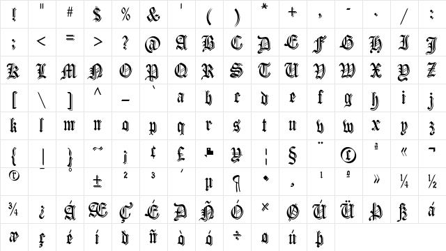 Carta Magna Line FFP Character Map