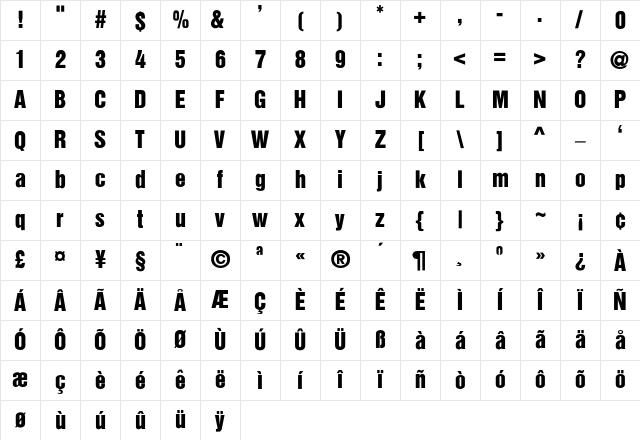 PartridgeInserat-Roman-SemiBold Regular Character Map