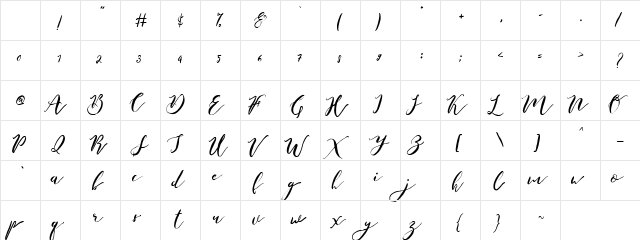 Catandra Brush Script Regular Character Map
