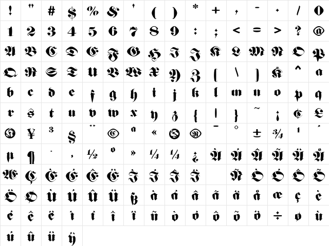 GermanFatman Regular Character Map GermanFatman Regular Character Map