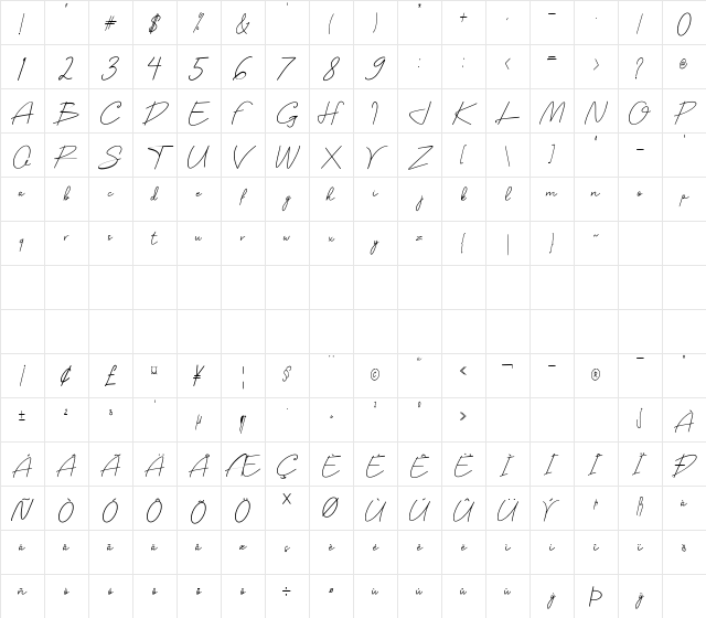 Belliniaja Regular Character Map Belliniaja Regular Character Map