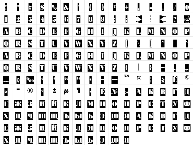 a_BodoniOrtoNrTtlCm Regular Character Map