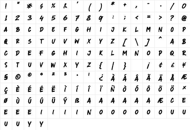TAGLINER Regular Character Map