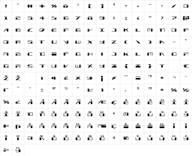 3AGLE Laser Regular Character Map