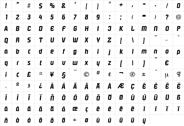 Pasadena-DemiBoldIta Regular Character Map