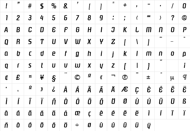 Pasadena-Serial-Medium RegularItalic Character Map