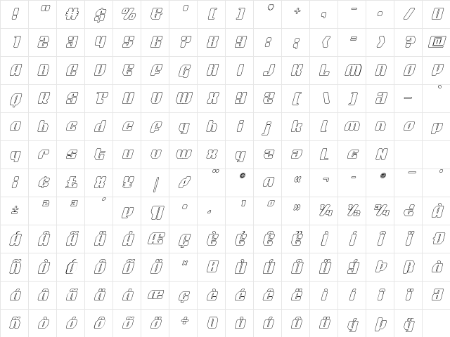 Quasar Pacer Outline Italic Outline Italic Character Map