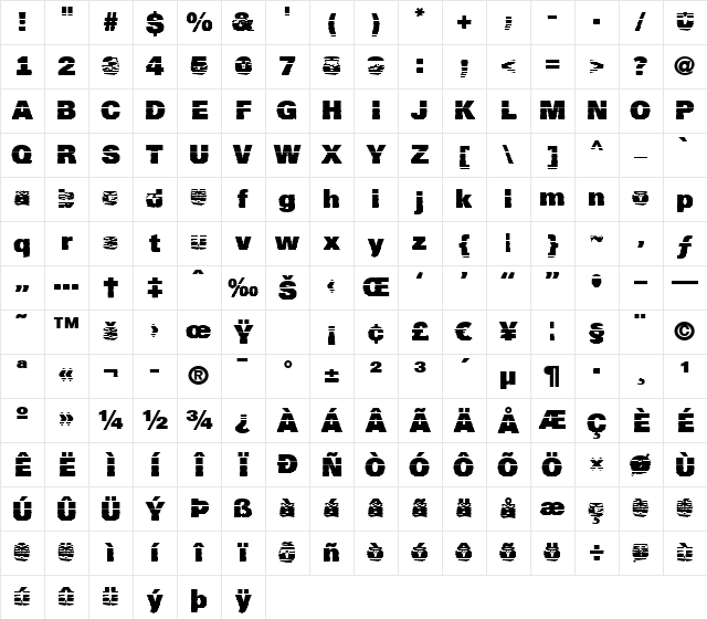a_ReportSansCmbStr Regular Character Map a_ReportSansCmbStr Regular Character Map