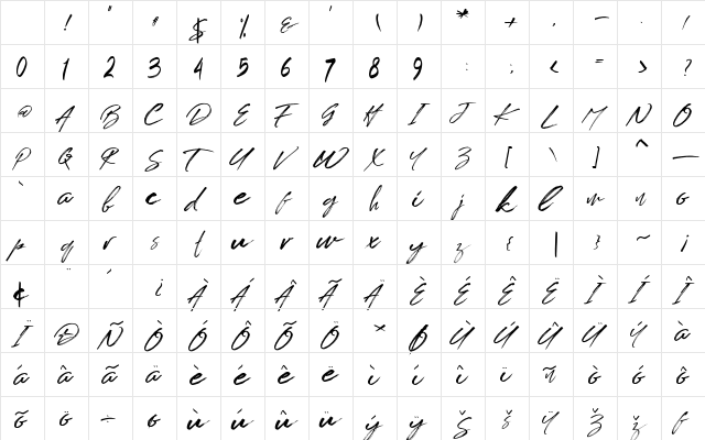 BRUSH TANGSE Regular Character Map