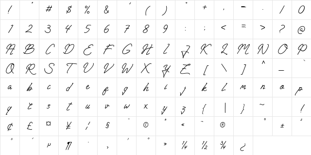 Huntsel Script Reguler Character Map Huntsel Script Reguler Character Map