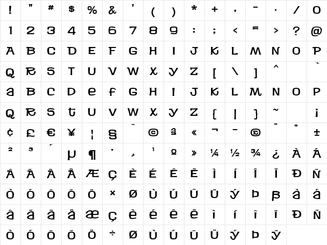Jacks BV Regular Character Map