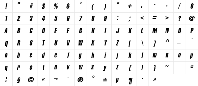 AGLettericaExtraCompressedC Italic Character Map AGLettericaExtraCompressedC Italic Character Map
