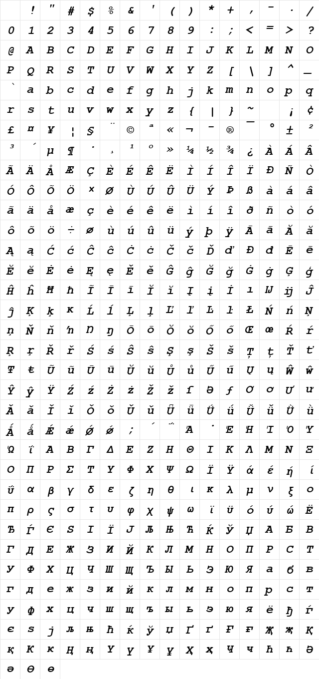 Courier New Bold Italic Character Map