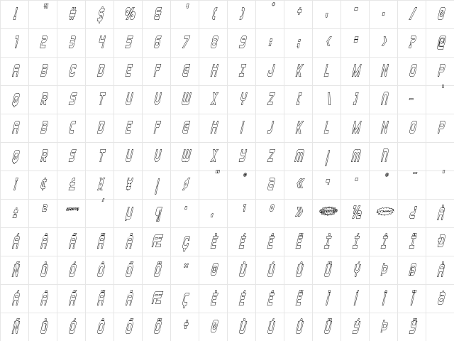 Blizzard Shaft Outline SemItal Regular Character Map