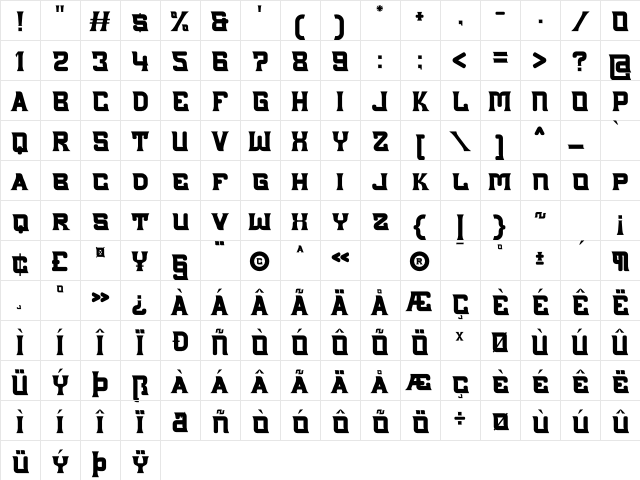 Big Lake Regular Character Map Big Lake Regular Character Map