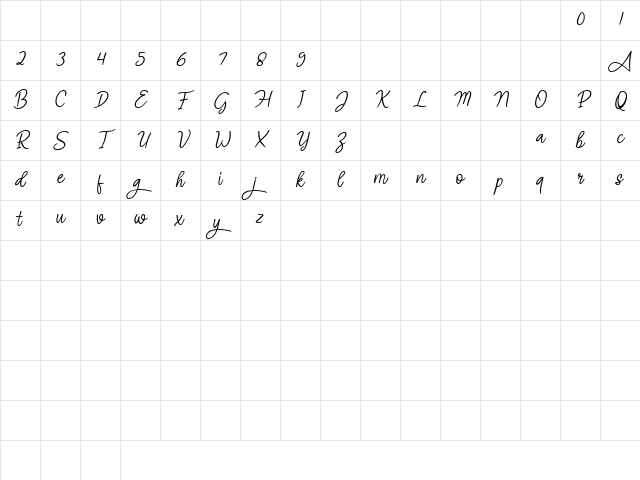 Angel Signature Italic Regular Character Map
