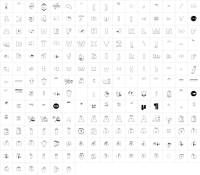 a_ReportSansOtl Regular Character Map