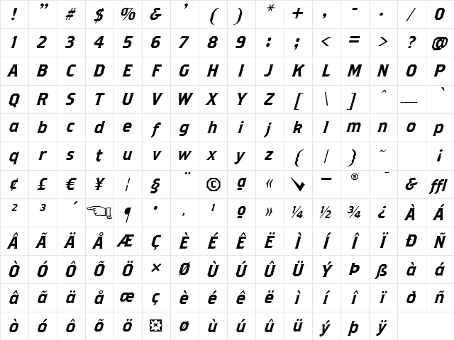 BrothersSuperSlant Regular Character Map BrothersSuperSlant Regular Character Map
