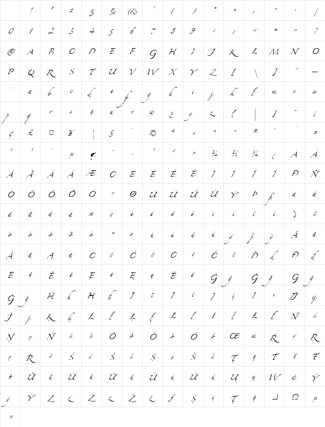 Zapfino Extra LT One Regular Character Map Zapfino Extra LT One Regular Character Map