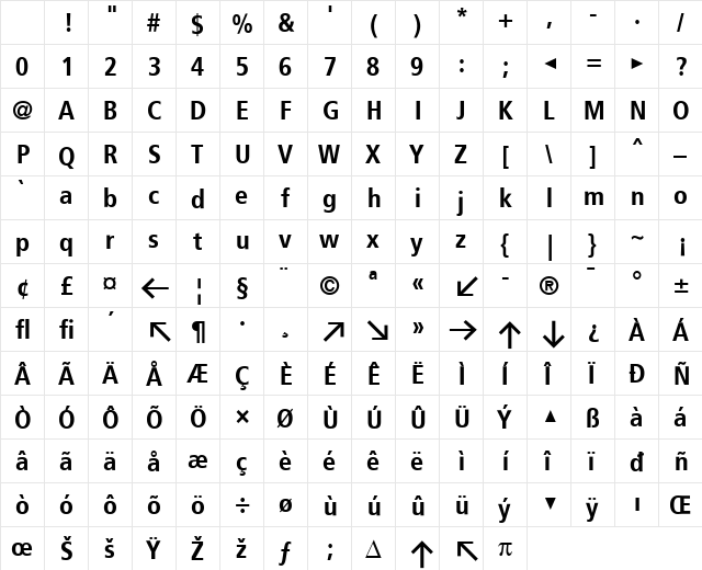 TransitBackNeg Bold Character Map TransitBackNeg Bold Character Map