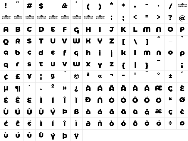 Eastman Alternate Trial Extrabold Character Map
