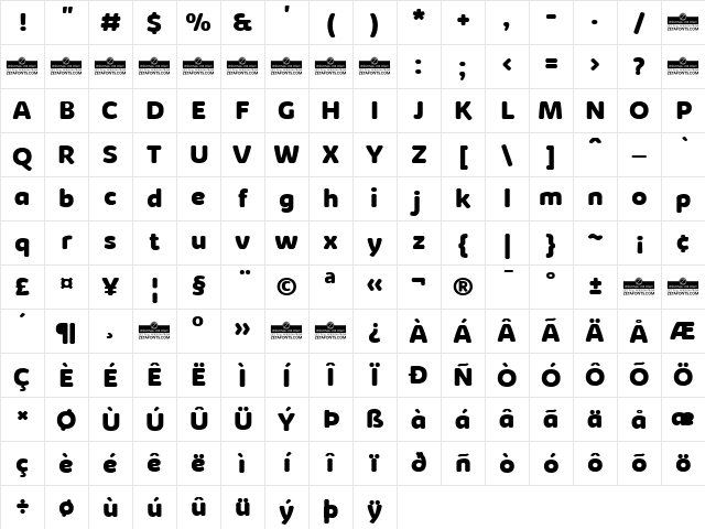 Kabrio Abarth ExtraBold Character Map