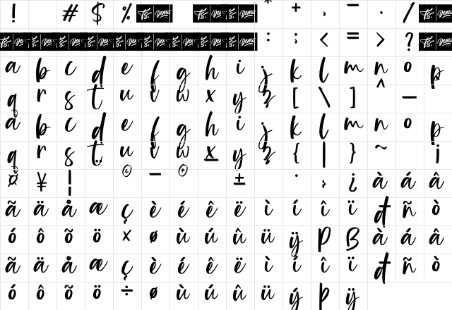 Blindsay Regular Character Map Blindsay Regular Character Map