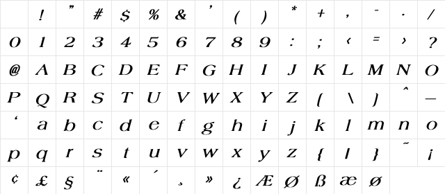 Shale Bold Italic Character Map Shale Bold Italic Character Map