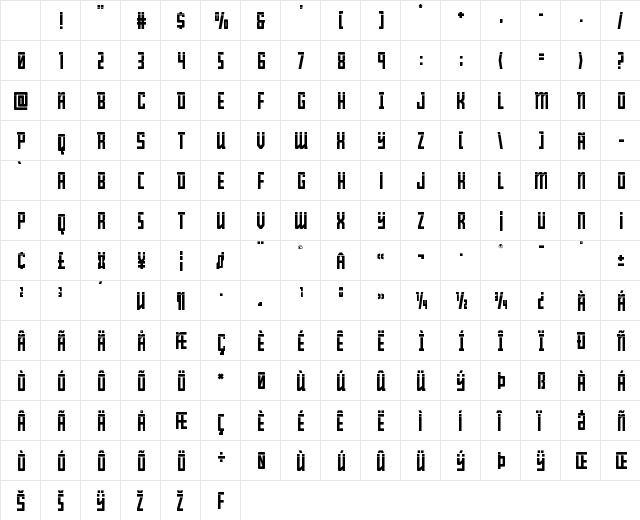 Young Patriot Laser Regular Character Map Young Patriot Laser Regular Character Map