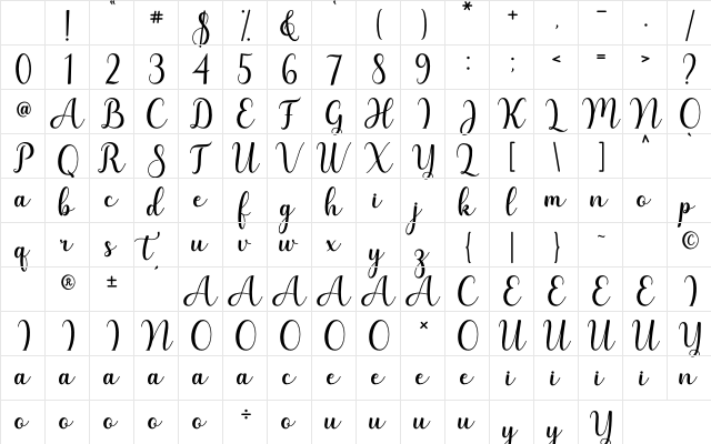 Kaylani Regular Character Map Kaylani Regular Character Map
