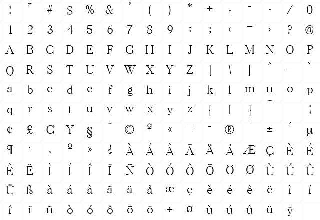 PaulBecker-ExtraLight Regular Character Map