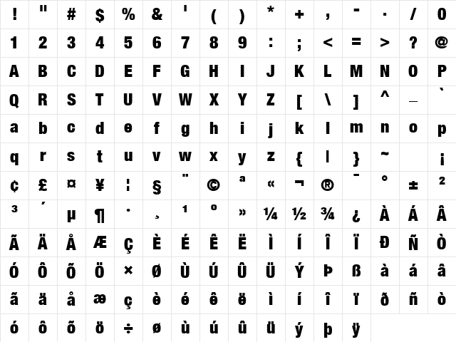 Helvetica Neue Condensed Black Character Map