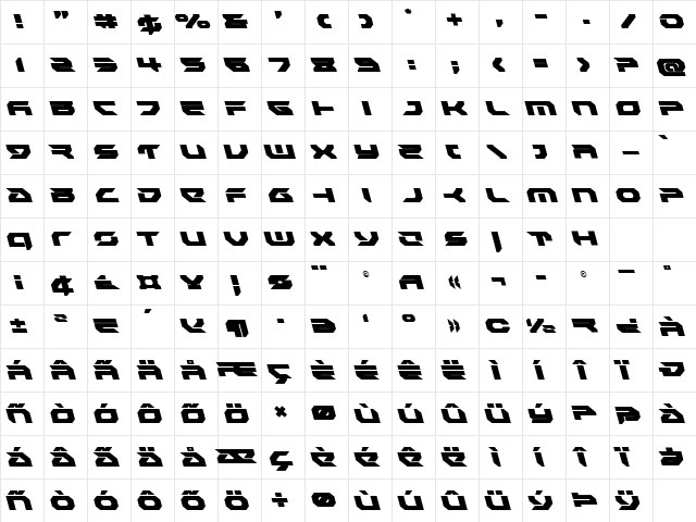 Royal Samurai Leftalic Italic Character Map