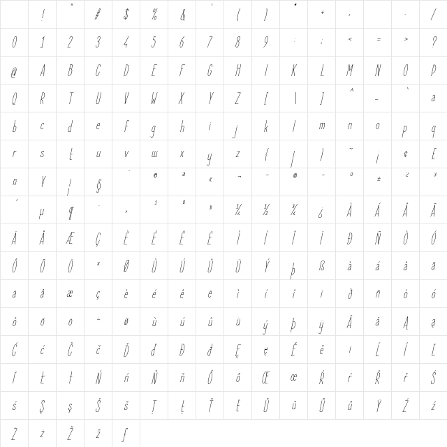 Elegant Sans Light Italic Character Map Elegant Sans Light Italic Character Map