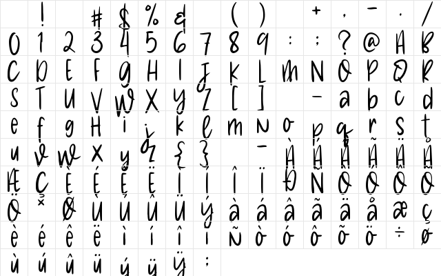 Cute Melody Regular Character Map Cute Melody Regular Character Map
