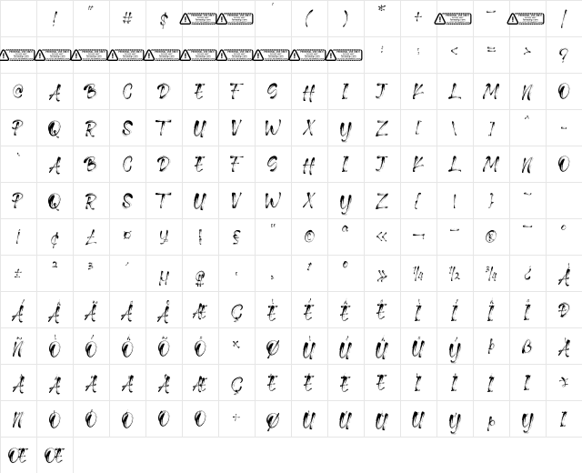 Druilla Regular Character Map Druilla Regular Character Map