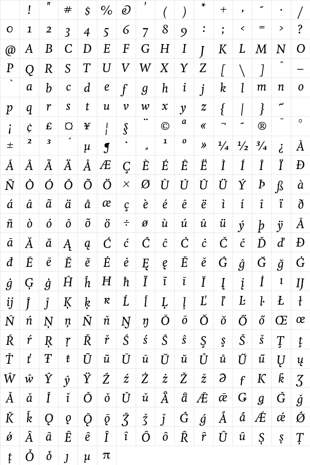Feijoa Medium Italic Character Map