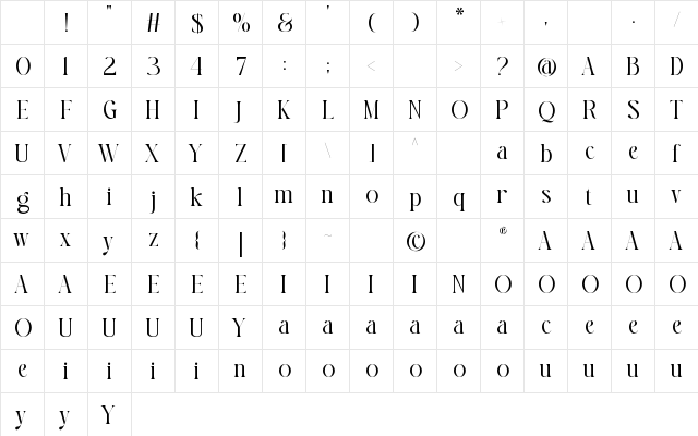 Sun Shera Regular Character Map Sun Shera Regular Character Map