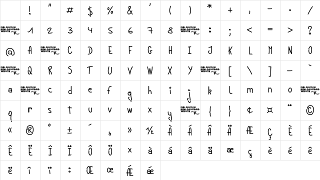 Young Lines Regular Character Map