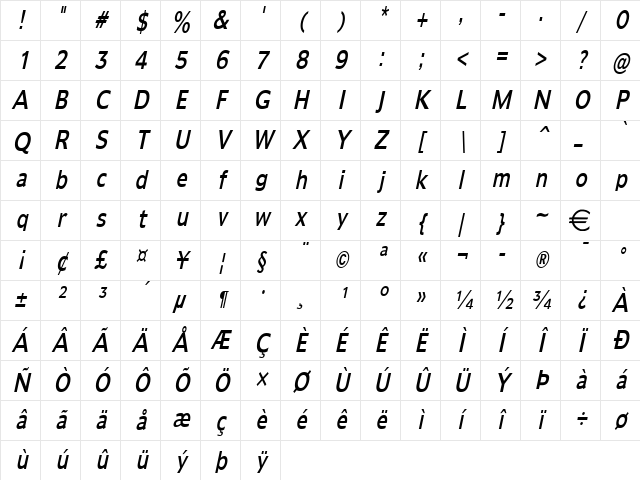 AdamsThin Italic Character Map