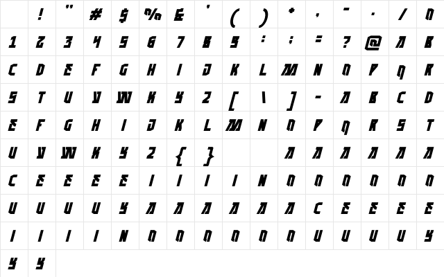 WHAPER Italic Character Map