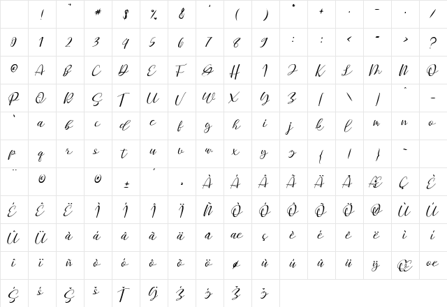 Staples Calligraphy Regular Character Map