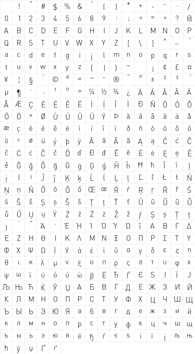 DINPro-Light Regular Character Map DINPro-Light Regular Character Map