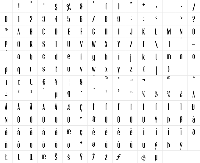 Pacific Sans Bold Character Map